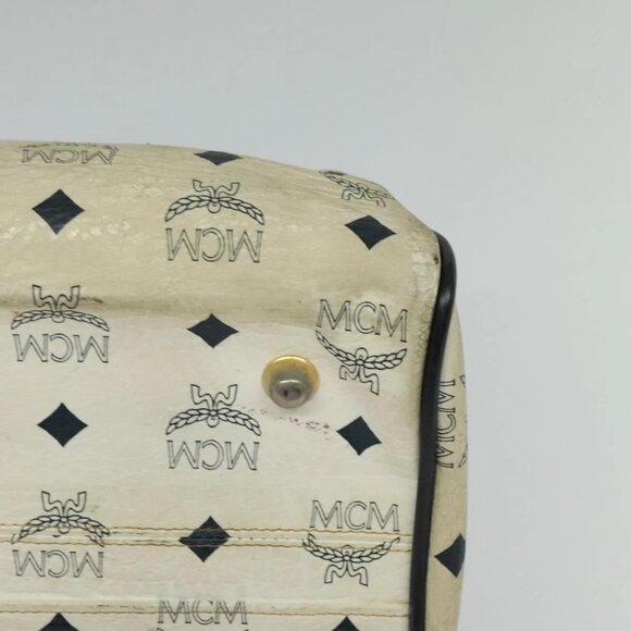 MCM Logogram Vicetos Hand Bag PVC Leather 2way White Gold Auth BA2592 - Picture 5 of 16